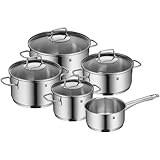 WMF Astoria Vorteils Topfset Induktion 5-teilig, Kochtopf Set mit Glasdeckel, Cromargan Edelstahl poliert, Induktions Töpfe Set unb