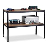 Relaxdays Werkbank, 2 Ebenen, höhenverstellbar, Werktisch, zum Stecken, Werkstatt, Stahl, MDF, HBT 90x120x60 cm, schw