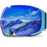 GANZTON Skibrille Anti Fog Snowboardbrille OTG Brillenträger UV-Schutz Snow Snowboard Brille Verspiegelt mit Magnetischer Gläser,Helmkompatible für Damen und Herren,Jungen und Mädchen(Blau)