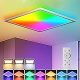 BLNAN LED Deckenleuchte RGB Dimmbar mit Fernbedienung, 24W Deckenlampe Panel mit Farbwechsel,3000K-6500K 2400lm Modern Quadrat Lampe für Wohnzimmer Schlafzimmer Kinderzimmer Badezimmer-Weiß,30x2.5cm