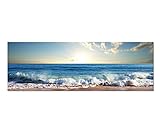 Paul Sinus Art Panoramabild auf Leinwand und Keilrahmen 150x50cm Meer Strand Wellen Sonnenuntergang Wolken