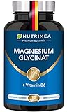 Magnesium Glycinat + Vitamin B6 | Optimale Bioverfügbarkeit | 1,5 Monatsvorrat | 90 Kapseln Hochdosiert Magnesiumcitrat + Bisglycinat OHNE Zusatzstoffe Entspannung Schlaf Muskeln Nerven Anti Stress