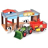 Dickie Toys - Bauernhof Station mit Traktor - Bunte Farm Station mit Licht & Sound inkl. Traktor mit Anhänger & Kühe - für Kinder ab 3 Jahren, Mehrfarbig