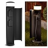 SSC-LUXon PALISO Design Lichtsäule Garten mit 2x Steckdosen für Außen - Außenstehlampe Pollerleuchte schwarz IP44 Höhe 46 cm