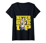 Damen US WWE John Cena Never Give Up 01 blau T-Shirt mit V-Ausschnitt