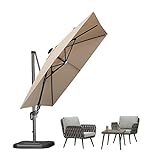 PURPLE LEAF 300 x 300 cm Ampelschirm, Sonnenschirm mit Led Beleuchtung Solar, Gartenschirm mit LED Röhre, 360° Rotation UV-Schutz 50+ Beige