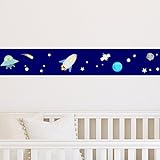 malango® Kinderbordüre Weltraum 3-teilig Weltall Sterne Planete Raumschiffe Raketen Astronaut Kinderwelt Kinderzimmer ca. 450 x 13 cm digitalgedruckt