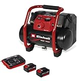Einhell Akku-Kompressor TE-AC 36/150 Li OF Power X-Change (36 V, max. 8 bar, 6 l Tank, 150 l/min Ansaugleistung, Manometer, ölfrei, inkl. 2x 4,0 Ah Akkus, Twincharger)