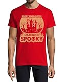 Happy Halloween Eat Drink and Be Spooky Vampire Castle Graphic Rundhals Baumwolle Herren T-Shirt Rot, rot, L