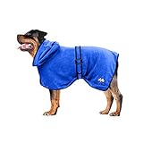 Bella & Balu Hundebademantel aus Mikrofaser + Pfotentuch – Saugfähiger Hunde Bademantel zum Trocknen nach dem Baden, Schwimmen oder Spaziergang im Regen (L | Blau)