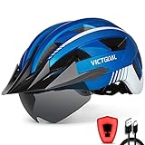 VICTGOAL Fahrradhelm Herren Damen MTB Helm mit Abnehmbarer Magnetische Schutzbrille Visier Atmungsaktiv mit 21 Belüftungskanäle Radhelm Einstellbare Fahrradhelme (M: 54-58cm, Metalblau)