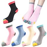 REKYO 5 Paar Damen fünf Finger Zehen-Socken für Frauen Mädchen Baumwolle, Damen Casual Low Cut Ankle Socks weich und atmungsaktiv Größe 35-42 (Farbe)