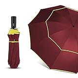 120Cm Vollautomatischer Regenschirm Männer Regen Frau Double Layer 3 Faltbarer Werbegeschenk Regenschirm Winddichte Sonnenschirme, Rot