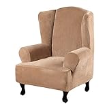 CXYKN Stretch-Ohrensesselbezug, weicher Samt-Sofabezug mit elastischem Boden, maschinenwaschbarer Sesselbezug für Wohnzimmer, Hellbraun, 1 Stück