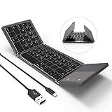 Faltbare Bluetooth Tastatur mit Touchpad, 2.4G Kabellos & Kabelgebundene Mini Tastatur, Wiederaufladbare Leise Deutsches QWERTZ Klapptastatur für Tablet, Smarthandy, Grau