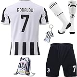 BlackAzat 2021/2022 Juve Heim Ronaldo #7 Fußball Kinder Trikot Shorts Socken Set Jugendgrößen (Weiß,30)