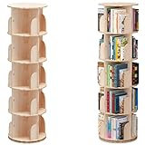 PTUWODS Drehbares Bücherregal, Standregal, 360 Grad, Lagerregal für Kinder und Erwachsene, multifunktionales Bücherregal Massivholz (5 böden)