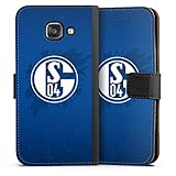 Klapphülle kompatibel mit Samsung Galaxy A3 Duos 2016 Handyhülle aus Kunst Leder schwarz Flip Case FC Schalke 04 Bundesliga Fußball