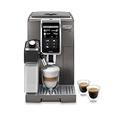 De'Longhi Dinamica Plus ECAM 370.95.T, Kaffeevollautomat mit Milchsystem, Cappuccino und Espresso auf Knopfdruck, 3,5 Zoll TFT Touchscreen Farbdisplay und App-Steuerung, Kaffeekannen-Funktion, Titan