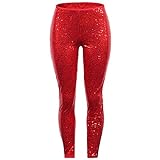 Lazzboy Frauen plus Größe glänzende Pailletten-dünne Gamaschen-Hosen-Damen-reizvolle Clubwear-Hose(XL,Rot)