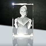 3D Glaskristall mit Foto | Quader 56mm | 1 Person oder Tier zB als Geschenk zur Taufe