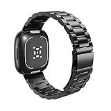 MoKo Armband Kompatibel mit Fitbit Versa 4/Versa 3/Sense 2/Sense, Edelstahl Metall Ersatzarmband Uhrenarmband für Damen Herren, Schwarz
