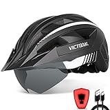 VICTGOAL Fahrradhelm Herren Damen MTB Helm mit Abnehmbarer Magnetische Schutzbrille Visier Atmungsaktiv mit 21 Belüftungskanäle Radhelm Einstellbare Fahrradhelme (L: 57-61cm, Schwarz Weiß)