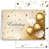 10x Einladungskarten Gold Luftballons mit passenden Umschlägen Klappkarten Einladung Erwachsene Party Geburtstag Umschläge elegant Hochzeit Jubiläum 20 30 40 50 60 70 80 90 Luftballon