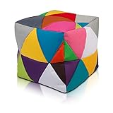 Ecopuf Cube S Patchwork Fußhocker, quadratisch, auch für den Außenbereich aus Polyester, gefüllt mit Styroporkugeln, 37 x 37 cm
