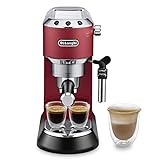 De'Longhi Dedica Style EC 685.R – Espresso Siebträgermaschine, Espressomaschine mit professionellem Milchaufschäumer, nur 15 cm breit, für Kaffeepulver oder ESE Pads, 1 l Wassertank, rot