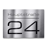 Metzler Edelstahl Hausnummer - Hausnummernschild mit Gravur Straßenname, Name und Wunsch-Nummer - V2A Edelstahl - UV-beständig - Größe: 160 x 110 mm