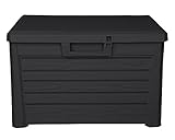 Ondis24 Kissenbox Florida Holz Optik Sitztruhe Auflagenbox Poolbox 120 Liter XL mit Gasdruckfedern (Kompakt, Anthrazit)