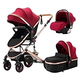 YAZOCO kinderwagen 3 in 1 Buggy Babybett Komplett Set Einem Klick Zusammenklappbarer Kinderwagen, KombiKinderwagen Aluminiumrahmen für Neugeborene (Rot)