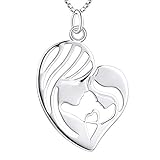 YL Mutter Tochter Halskette 925 Sterling Silber Mutter und Kind Liebe Herz Anhänger Halskette Geschenke für Mama (45 + 3 cm)