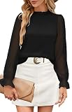Odosalii Oberteile Damen Elegant Langarm Schwarze Bluse Sexy Lässige Arbeit Hemdbluse Lockerer Office Longshirt Blusen Longtops Tunika Frühling