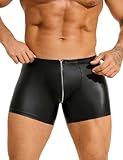 ohmydear Sexy Unterwäsche für Mann Herren Reizwäsche PU Leder Boxershorts mit Reißverschluss Erotisch Männer Dessous Wetlook Unterhosen Clubwear Gay Sissy Höschen Schw