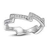 BCughia Ring Schmuck Egirl, Eheringe für Frauen Weiß Rundschliff Sterlingsilber Design mit Quadratischen Nähten Hochzeit Ringe Größe 62(19.7)