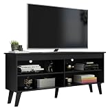 Madesa Kompakter TV-Standschrank mit 4 Ablagen und Kabelmanagement für 55-Zoll TV-Medienablage Wohnzimmer und Schlafzimmer, Holzkonsole für TV - Schw