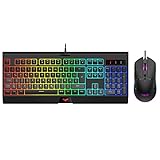 havit Gaming Tastatur mit Maus Set RGB Beleuchtung Kabelgebundene Tastatur QWERTZ Layout ,Wired 4800 D P I RGB Gaming Maus mit 7 Programmierbare Tasten (Schwarz) KB854