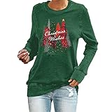 wjiNFDFG Unterzieher Hemd Damen Damen-Weihnachts-Sweatshirt mit Rundhalsausschnitt, Langarm-Print, lockere Oberteile Fledermausärmel