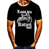Lasst Die Katzen Los T-Shirt Mens Tops Clothing, Schwarz, Katze, Panzer, Ww2,Tiger (XXL)
