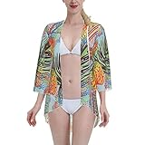 Swimsuits for Women Tropical Green Plant Flower Graphic Fashion Print Loose Cardigan Swimsuit