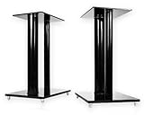 1 Paar Boxenständer V2 Black-Line aus Glas/Alu mit Spikes, 2 Säulen, Kabelkanal