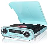 LAUSON Plattenspieler Retro | Plattenspieler mit Lautsprecher Bluetooth | Musikanlage mit Vinyl Player | Stereoanlage Vintage | Radio USB | Schallplatten Digitalisieren, Blau