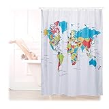 Relaxdays Duschvorhang Weltkarte, Polyester, wasserabweisend, waschbar, Anti-Schimmel, Badewannenvorhang 180x180cm, b