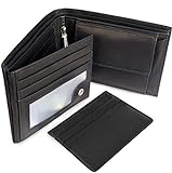 GEOGEO Ledergeldbörse aus echtem Leder mit RFID Schutz und Mini Wallet, Schwarz Herren PT01