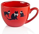 Große Tasse XXL Porzellan 600 ml Jumbotasse bunt Jumbobecher Rot Kaffeebecher Kaffeetasse Suppentasse Katzen im Geschenkkarton