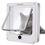 CEESC Katzenklappe, magnetische Haustiertür mit 4-Wege-Drehverschluss für kleine Hunde und Katzen, Aktualisierte Version(M,weiß)