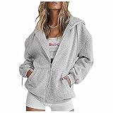MJGkhiy Damen Kapuzenpullover Vintage Oversize Hoodies Langarm Übergröße Graphics Streetwear Winter Y2k Kapuzenpullover Gothic Sweatshirts Curvy, grau, S