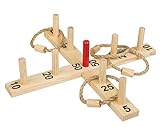 Idena 40158 - Ringwurfspiel aus Holz mit 9 Spielstäben, 4 Ringen aus Sisal, für drinnen und draußen, ca. 50 x 50 cm, Spiel für den Sommer, im Garten oder Park